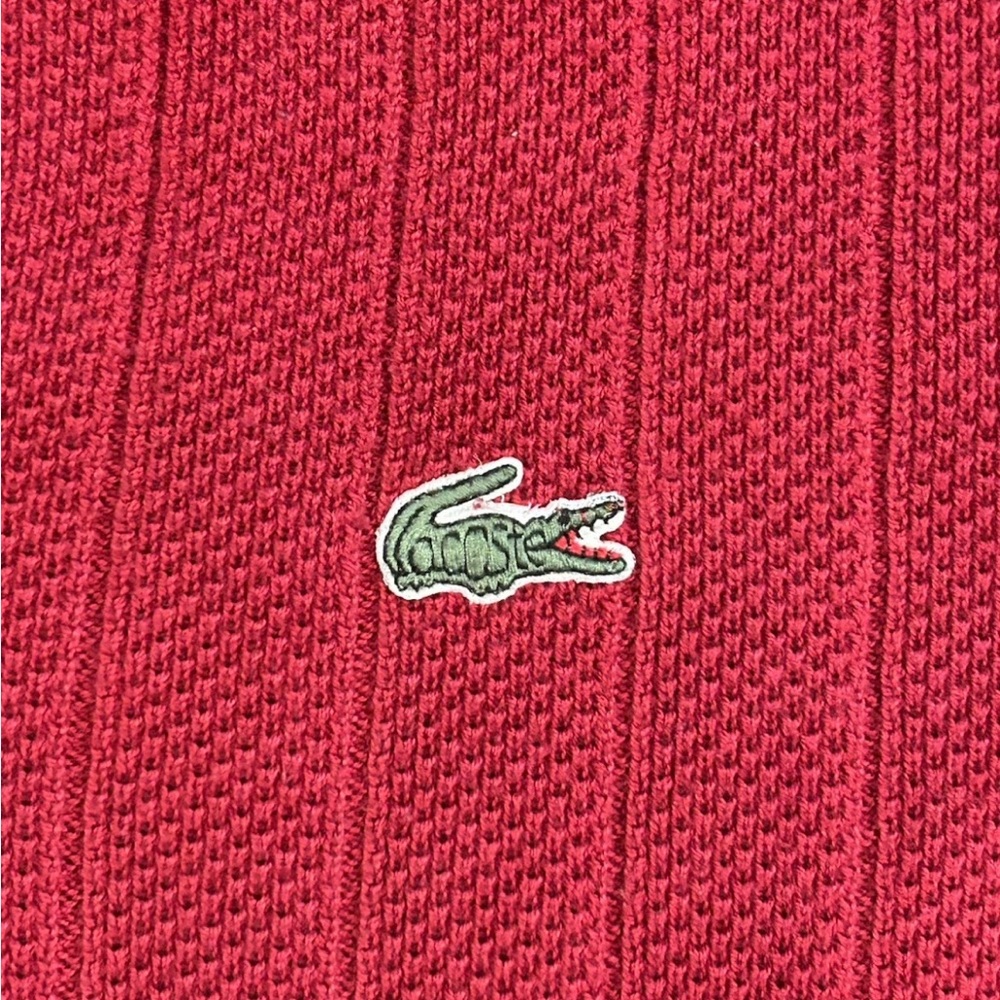 Vintage Chemise Lacoste Izod V Neck Sweater Large Burgundy Red Excellent - Picture 2 of 7